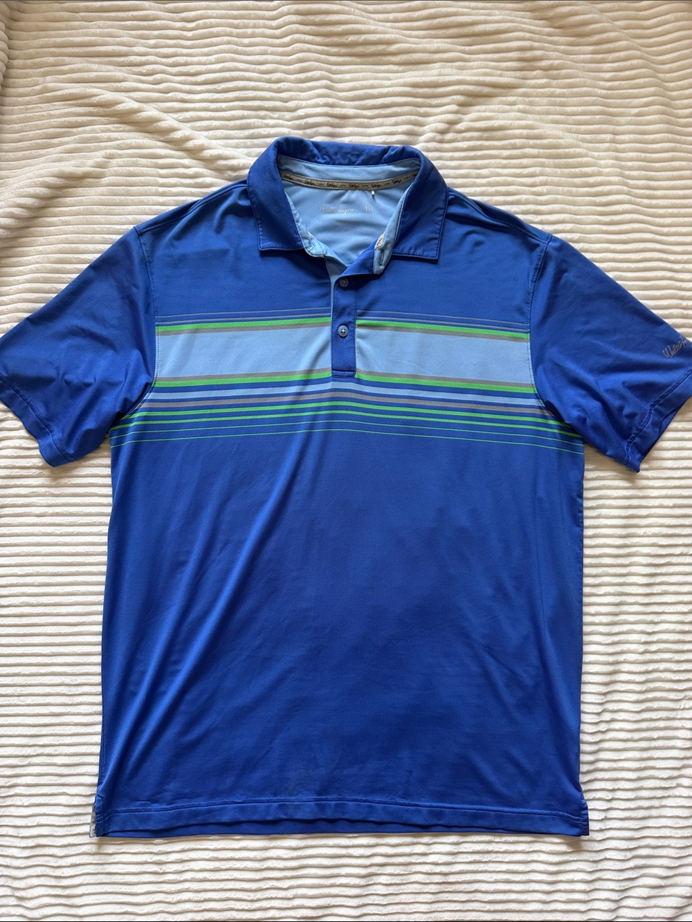Walter Hagen 11 Blue Striped Golf Polo Shirt Large